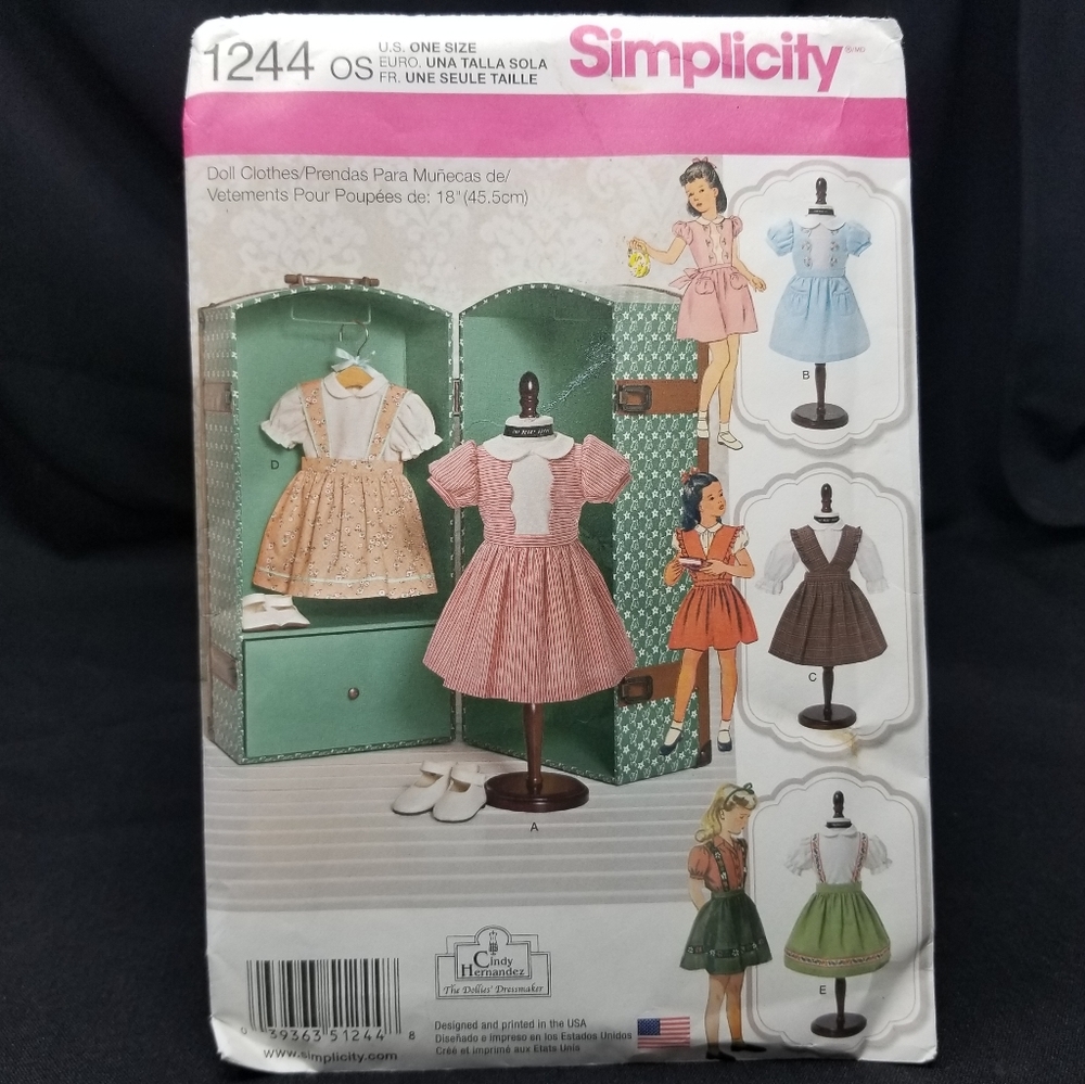 NEW-2014 SIMPLICITY 18" DOLL CLOTHES PATTERN #1244